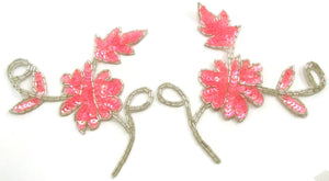 Flower Pair Dainty with Six Different Color Choice Sequins and Silver Beads 4.5" x 5"