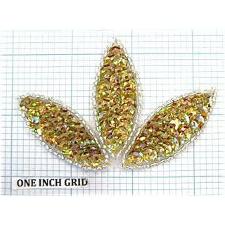 Hoja de oro con borde de cuentas transparentes de 3.5" x 2.25"