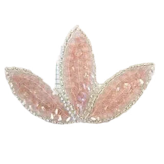 Aplique con Motivo de Hoja con Lentejuelas Rosa Iridiscentes y Cuentas Plateadas 5 cm x 7.5 cm