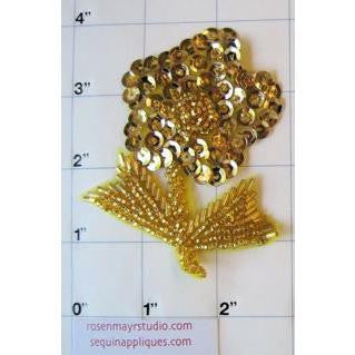 Flor individual con lentejuelas doradas y cuentas 10 x 7,5 cm