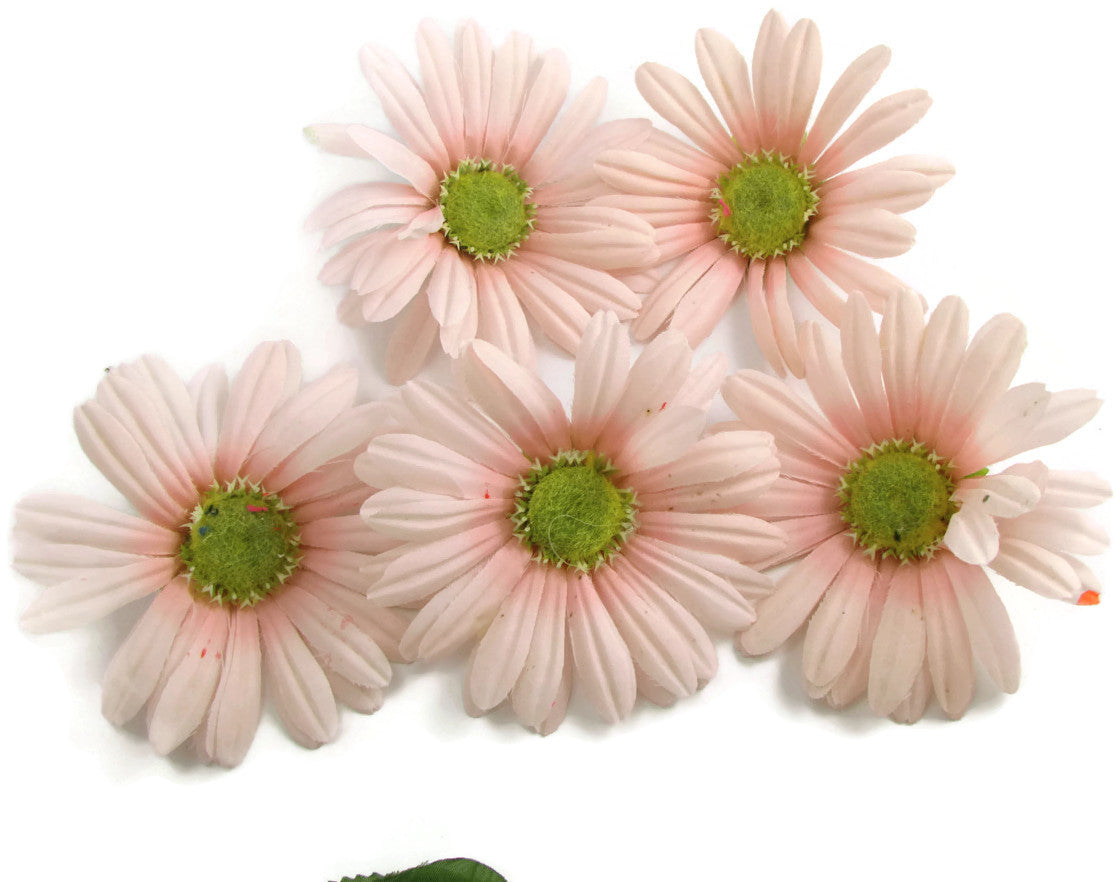 Juego de flores de tela y plástico rosa y verde para pegar, 10 cm cada una