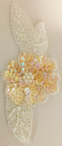 Flower with White Beads and Beige Sequins 2" x 6"