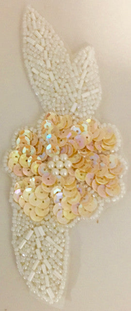 Flower with White Beads and Beige Sequins 2