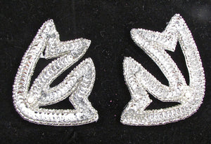 Designer Motif Pair with Silver Sequins and Beads and Pearl 3.5" x 3"