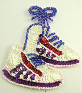 Tennis Shoes with MultiColored Sequins and Beads 4" x 3"