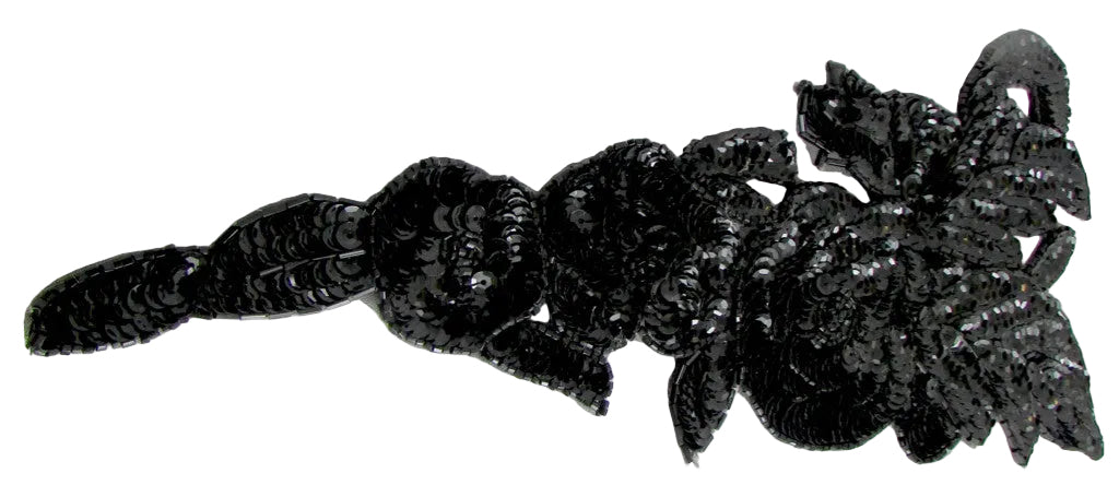 Flower with Black Sequins and Beads 11" x 5"