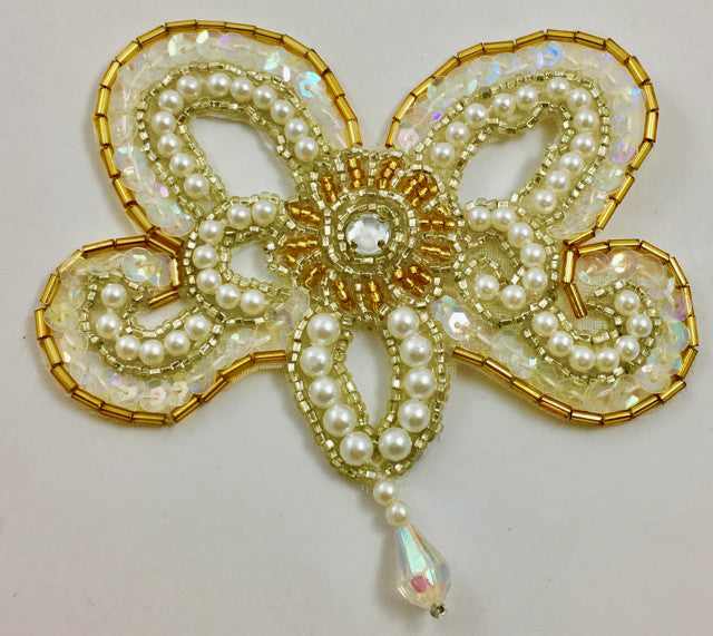 Beaded Accent with Iridescent Sequins, Pearls, Beads and Center Rhinestone 4" x 4"