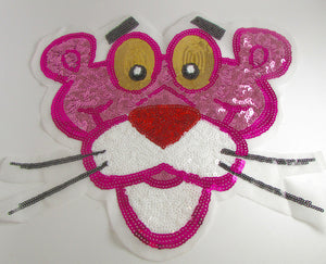 Panther with Bright Fuchsia, Gold, Black and White Sequins 10.5" x 11"