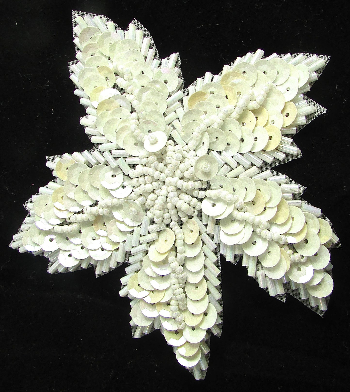 Flower with Cream Sequins and White Beads 3.75" x 3.75"