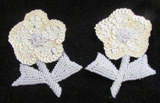Flower Pair with Cream Sequins and White Beads 4" x 3"
