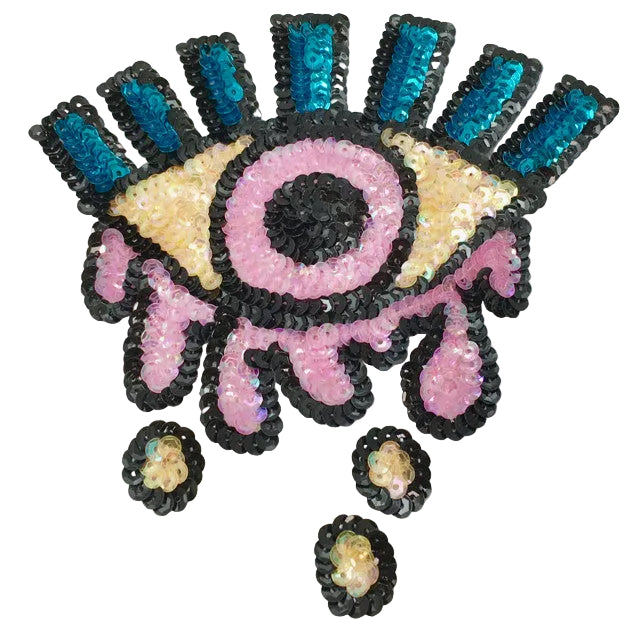Eye with Tears Pinks, Yellows Turquoise 5" x 4.75”