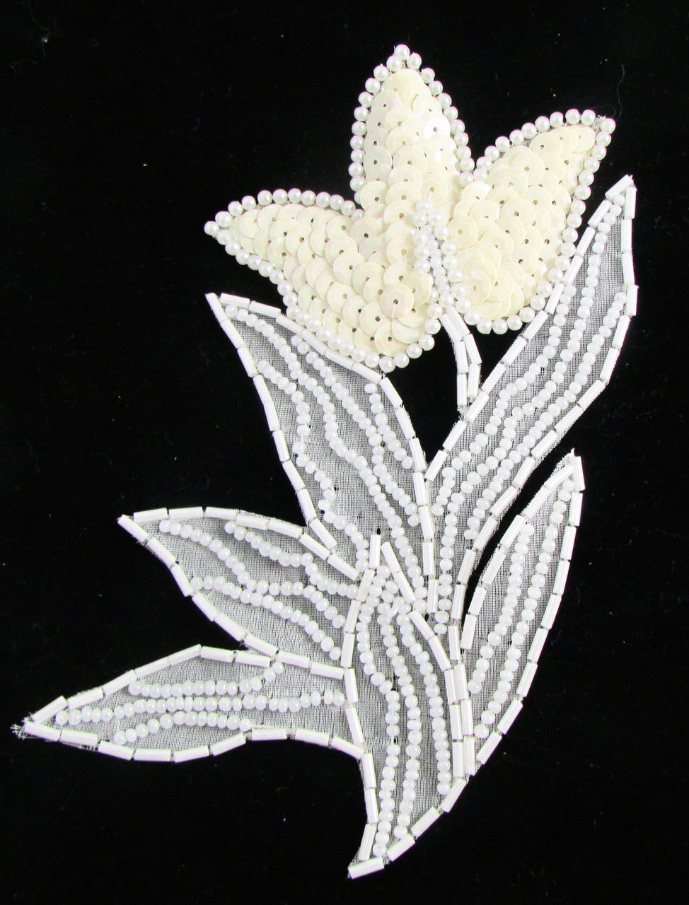 Flower with Cream Sequins and White Beads 6" x 4"