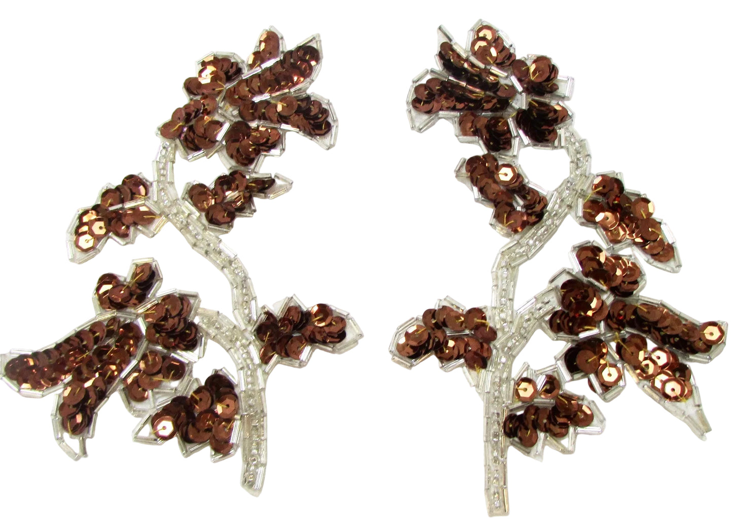 Choice of Flower Pair or Single Dark Bronze Sequins and Silver Beads 6" x 3"