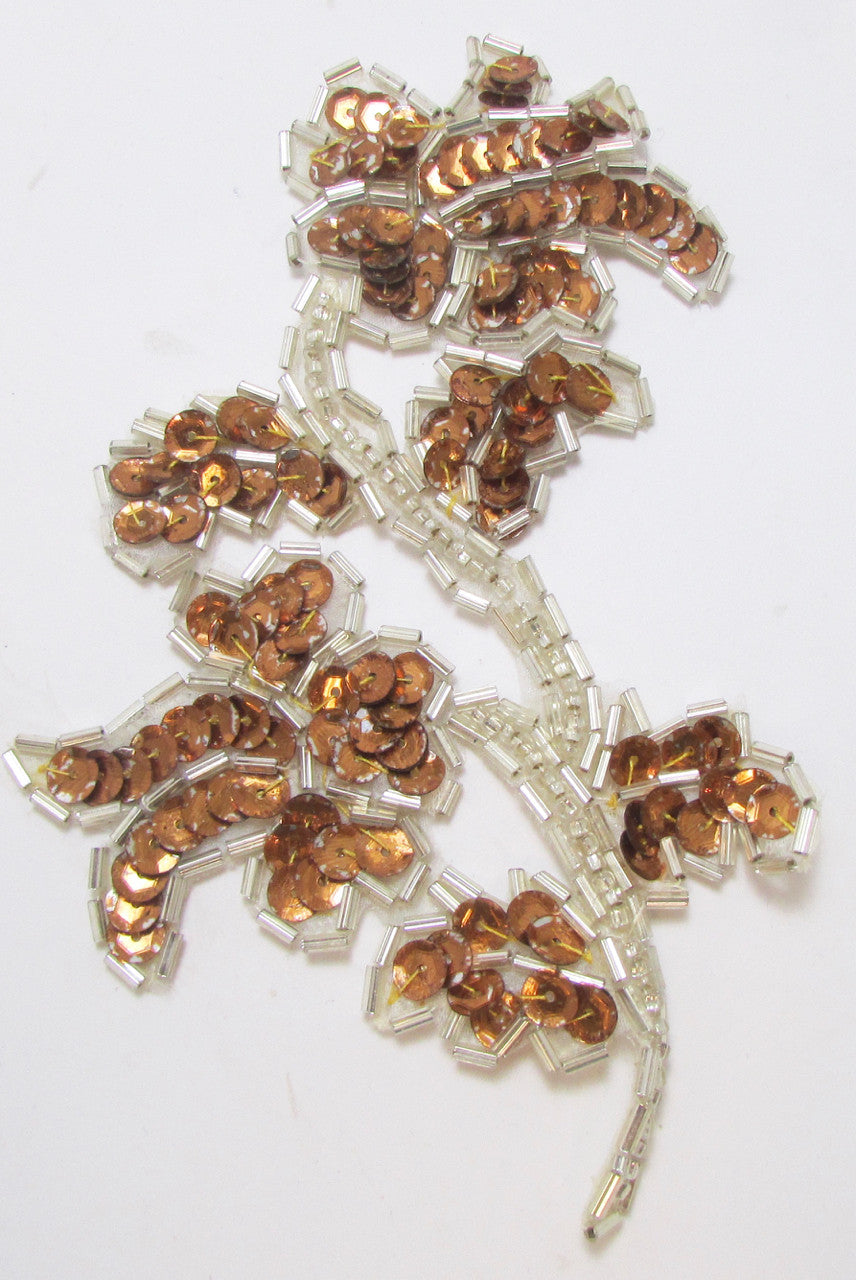 Leaf with Light Brown Sequin and Silver Beads 5" x 3"