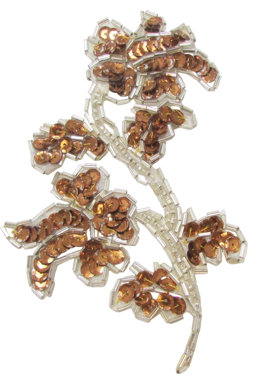 Flower with Light Brown Sequin and Silver Beads 5" x 3"