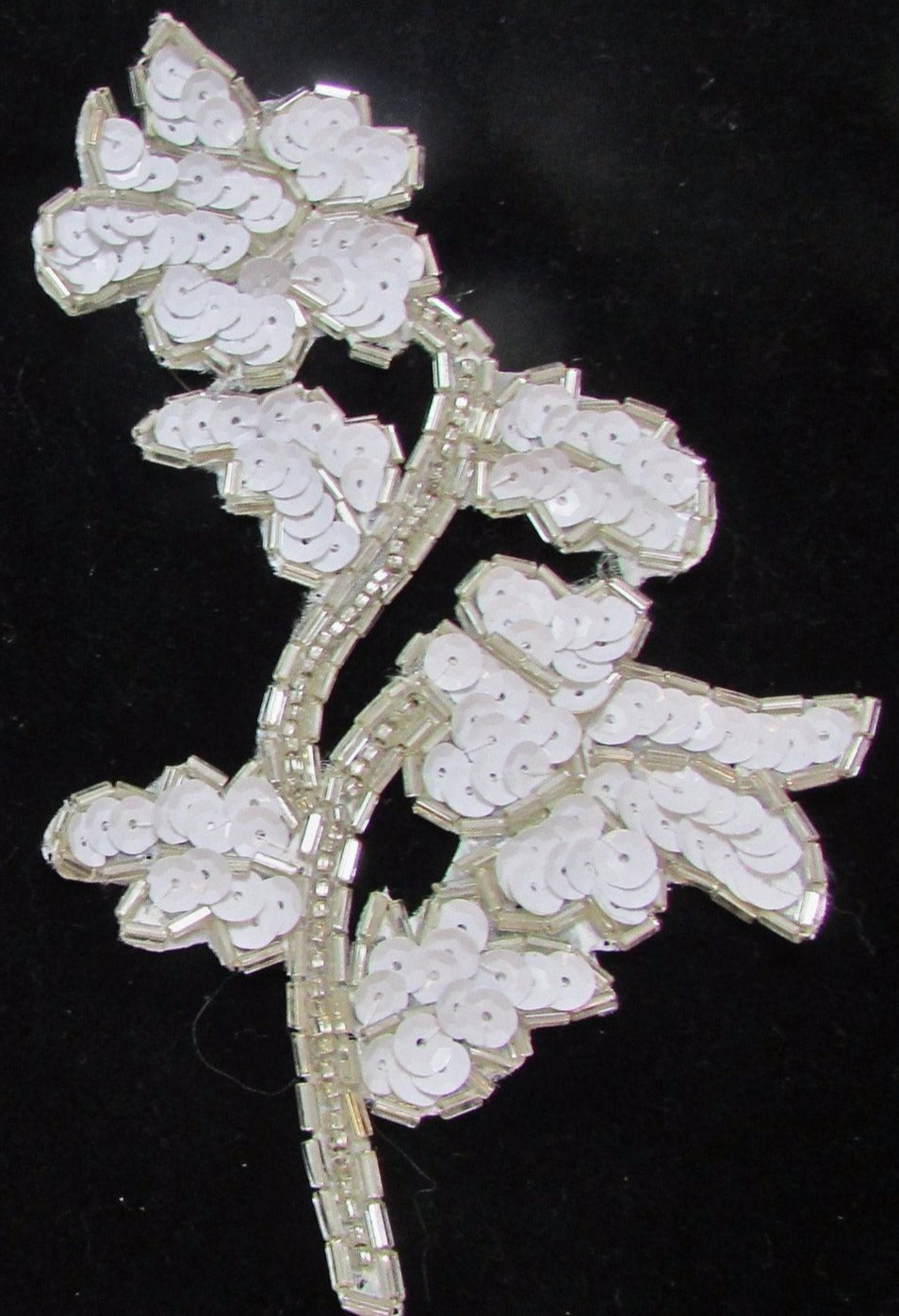 Flower - Off White Sequins - Silver Beads 5.5” x 3.25”