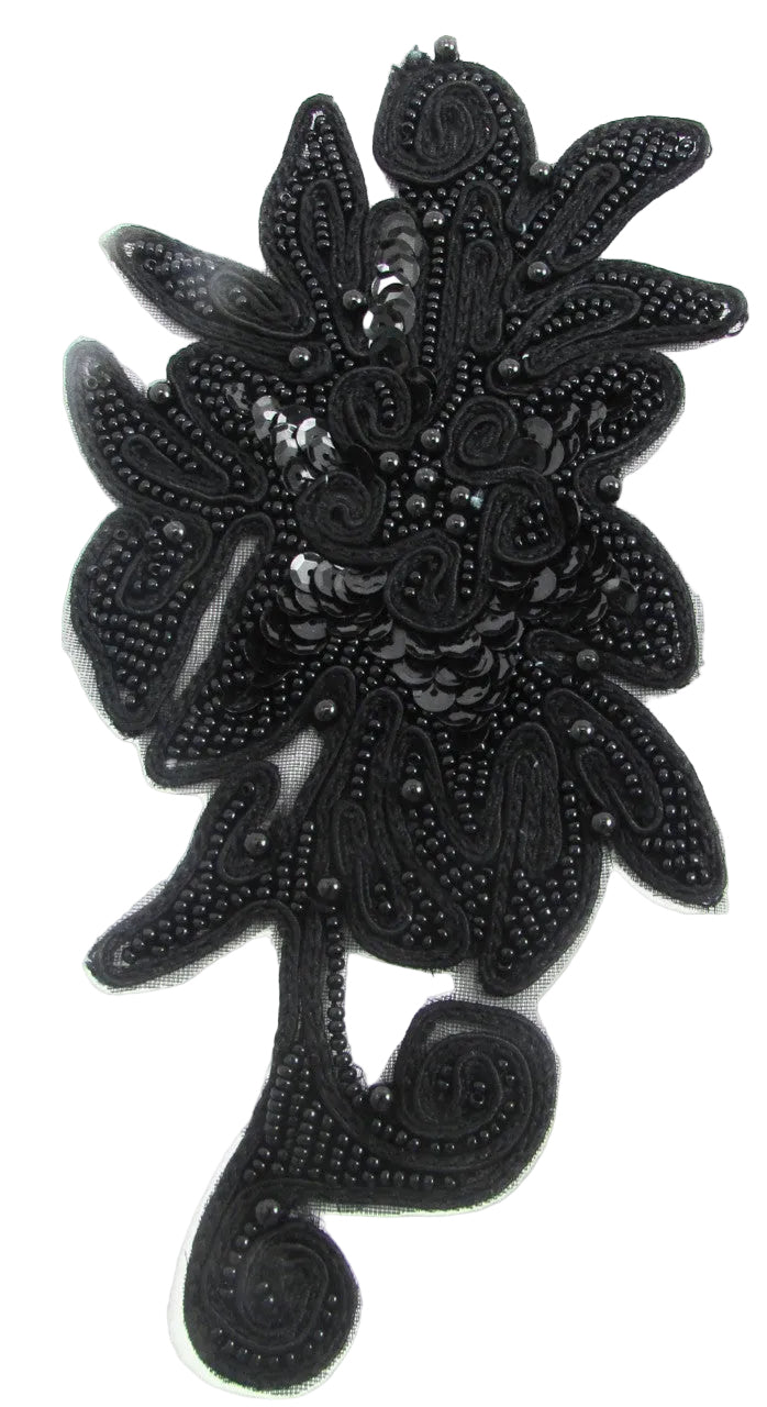Flower Motif with Black Beads and Threads 7" x 3.25"