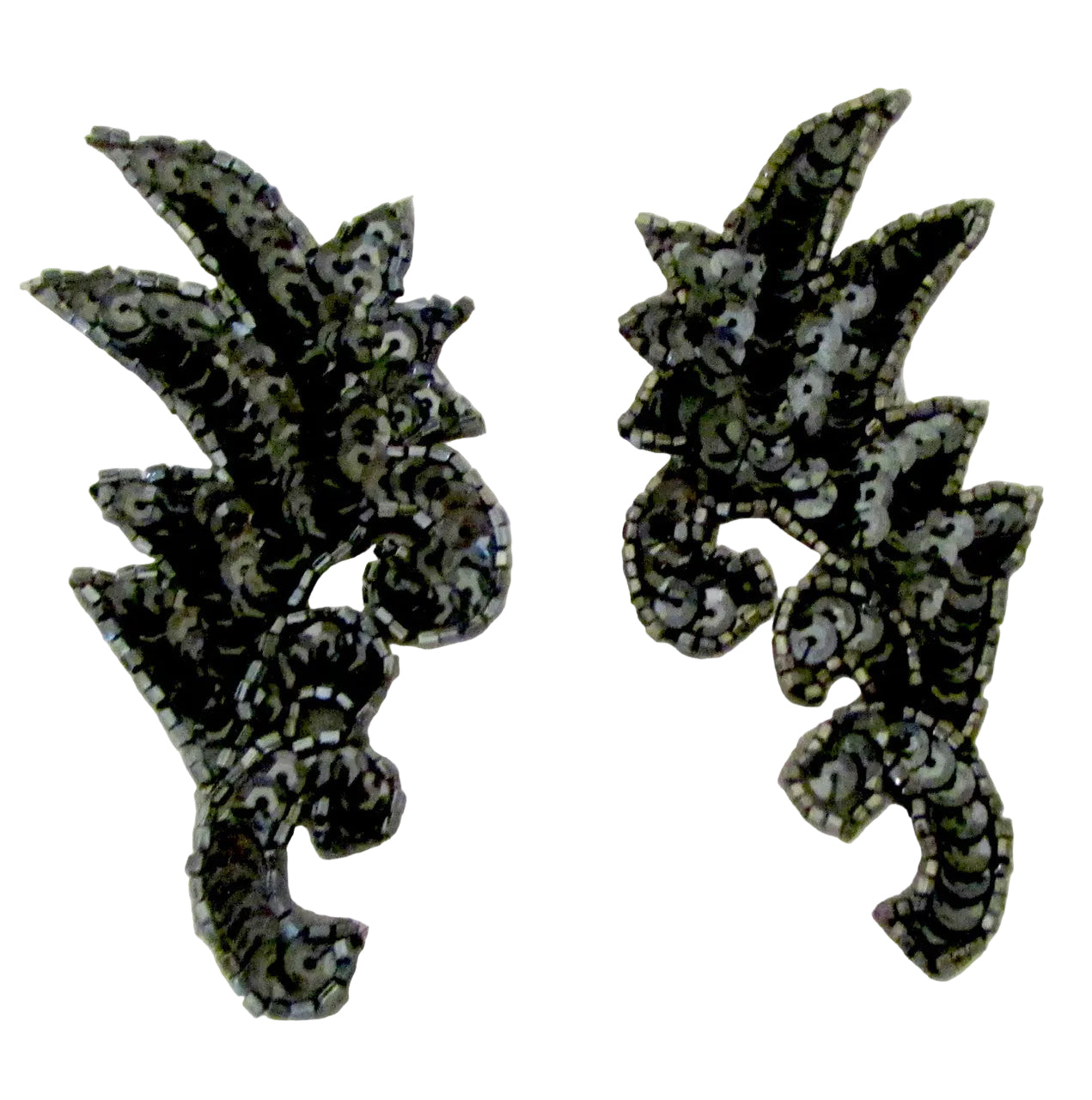 Leaf Pair Gunmetal Sequins and Beads 4" x 1.5"