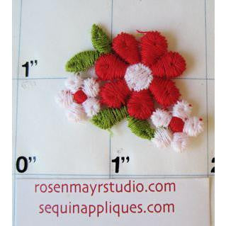 Flor bordada roja y blanca de 1/2 pulgada
