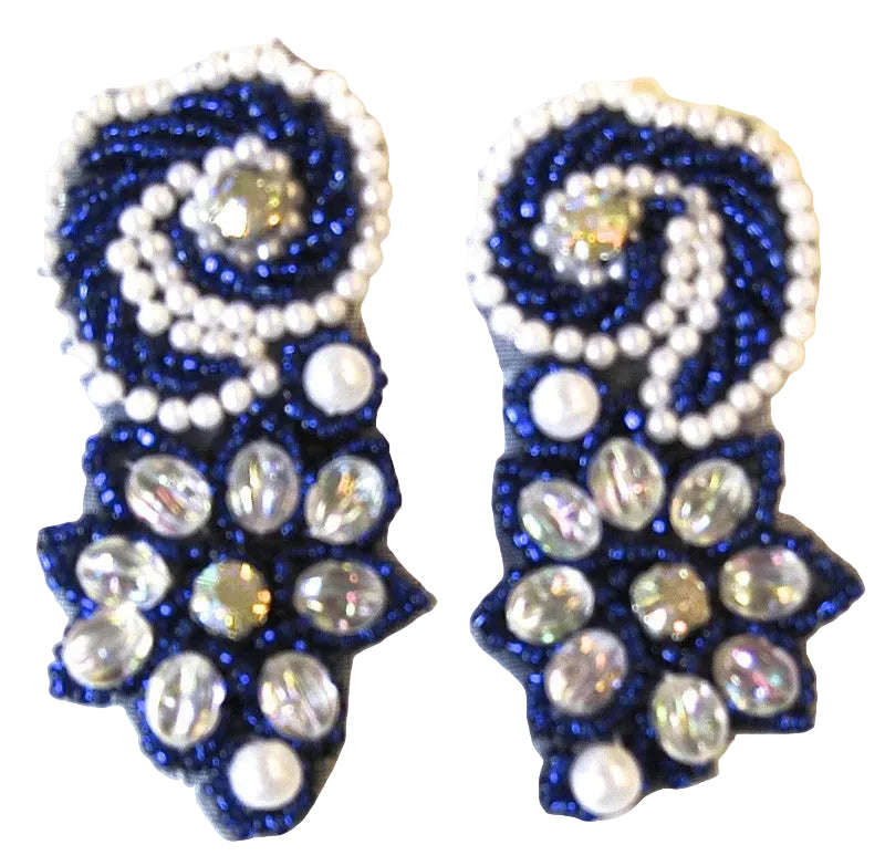 Motivo de Diseñador Par - Cuentas Azules/Blancas - Perlas - Diamantes de Imitación AB 2.75" x 1.5"