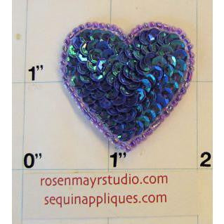 Corazón de lentejuelas y cuentas moradas 1 1/2"