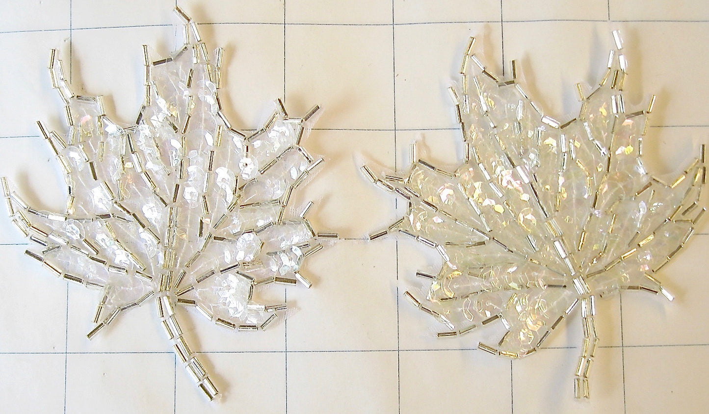 Leaf Pair with White Sequins 4" x 3"