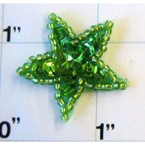 Estrella con lentejuelas y cuentas en verde lima o verde oscuro de 2,5 cm