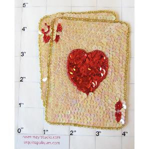 Card Suit Blackjack Ace Jack with Beige and Red Sequins 4.5" x 3.5"