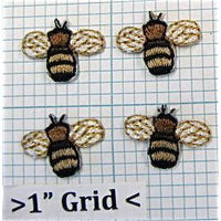 Bee, Light Brown, Set of 4 Embroidered Iron-On 1/2