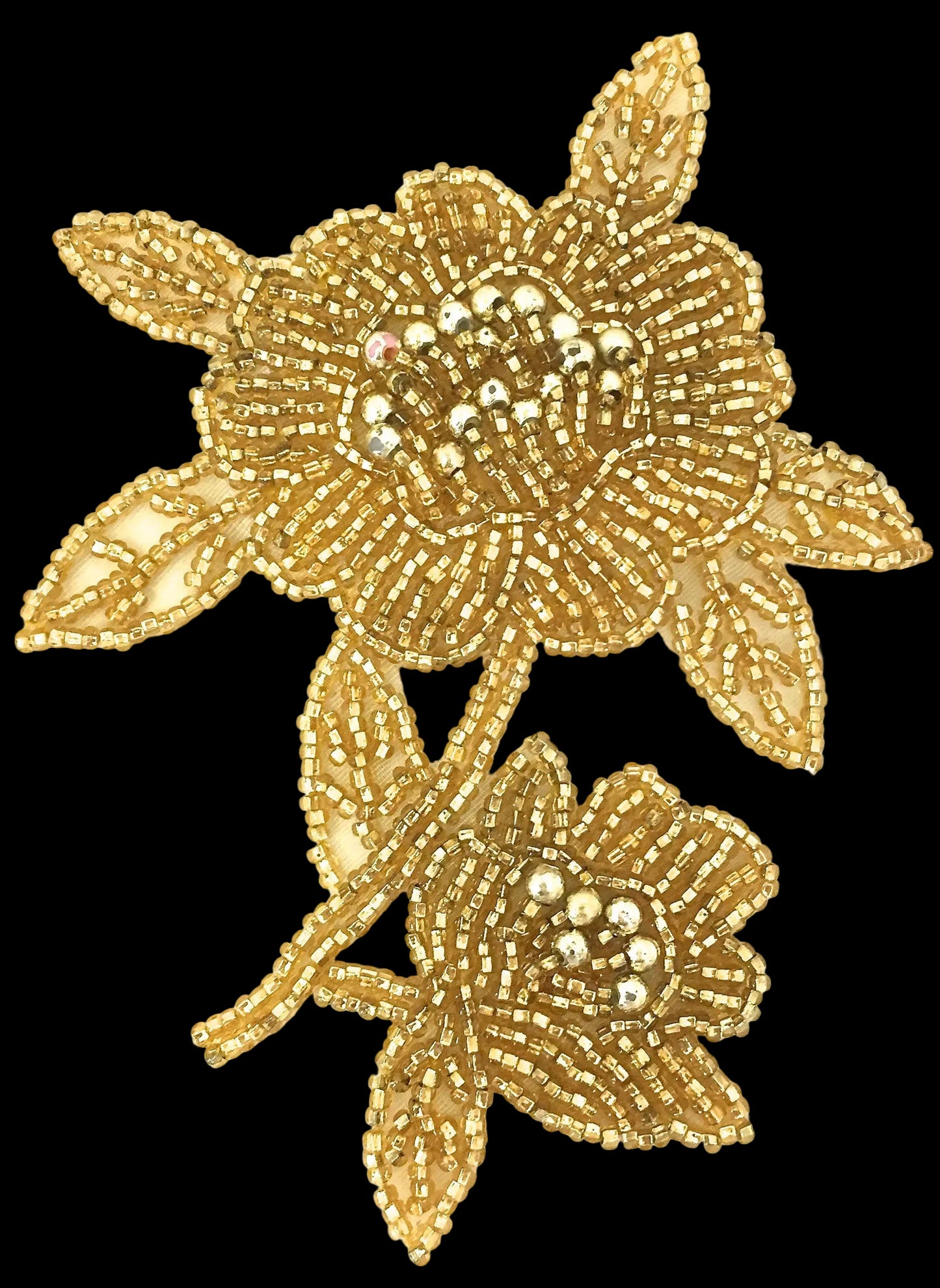 Double Flower with Gold beads 3.5" x 5"