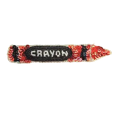 Aplique de Crayon - Lentejuelas rojas/negras - Cuentas negras/blancas/plateadas 5.5" x 1"