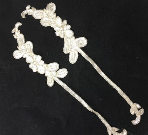 Designer Motif - Choice of Silver or Iridescent Sequins - Silver Beads - Pearl 17" x 3"