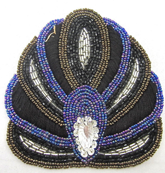 Designer Motif with Purple Black Bronze Beads and Clear Stone 4.75" x 4.5"