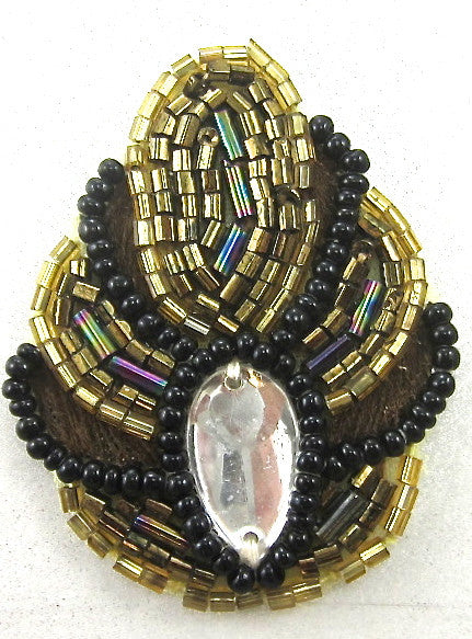 Carcasa de diseño de motivos - Cuentas negras/doradas/bronce - Estrás 2" x 1.5"