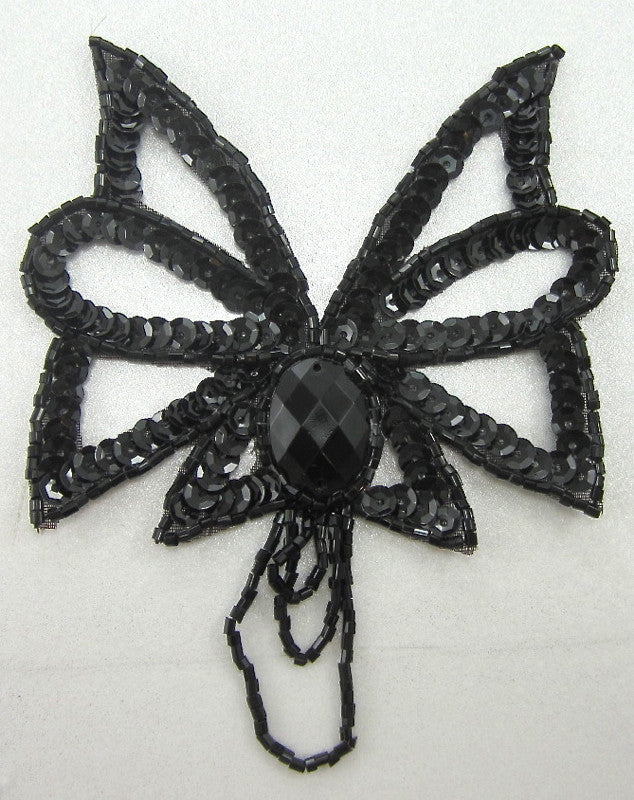 Designer Motif with Black Sequins Beads and Stone 4" x 5"