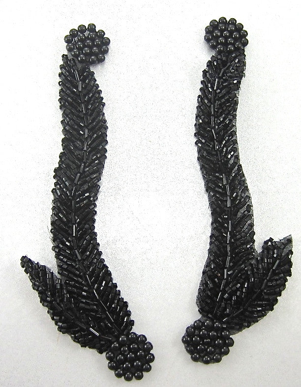 Leaf Pair - Black Beads 6" x 1.5"