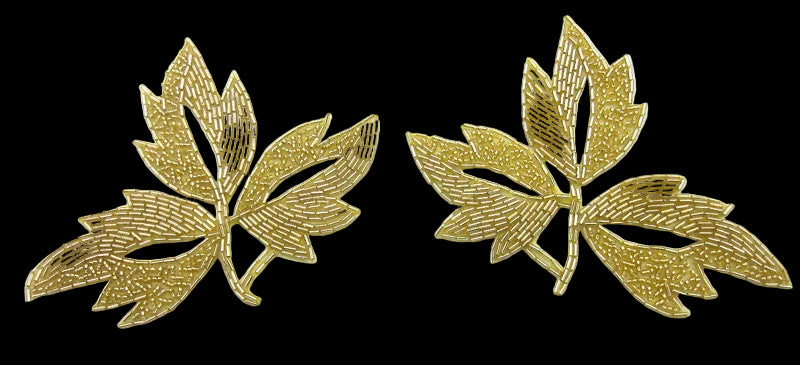 Leaf Pair with Gold Beads 4" x 6"