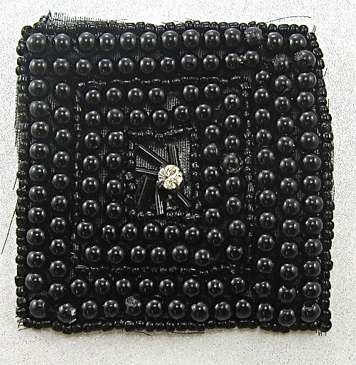 Motivo cuadrado de diseño con cuentas negras y diamantes de imitación de 2 pulgadas