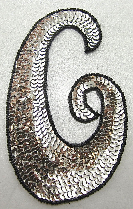 Designer Motif with Silver Sequins Black Beads 5.5" x 3.25"