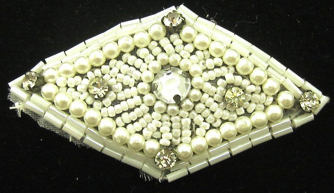 Designer Motif with White Pearls and rhinestones 1.5" x 3"