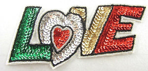 LOVE Word with Green Silver Red Gold Letters 3" x 6.5"