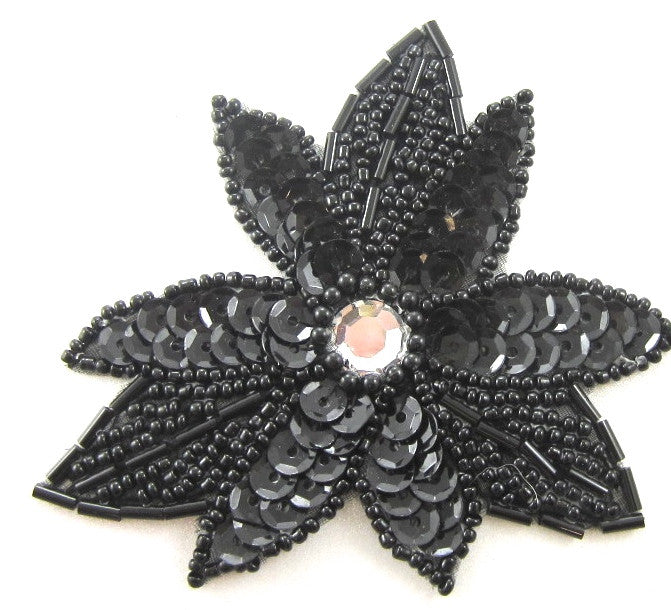 Flower Gold Sequins Beads with Swarovski AB Crystals 3" x 3.5"