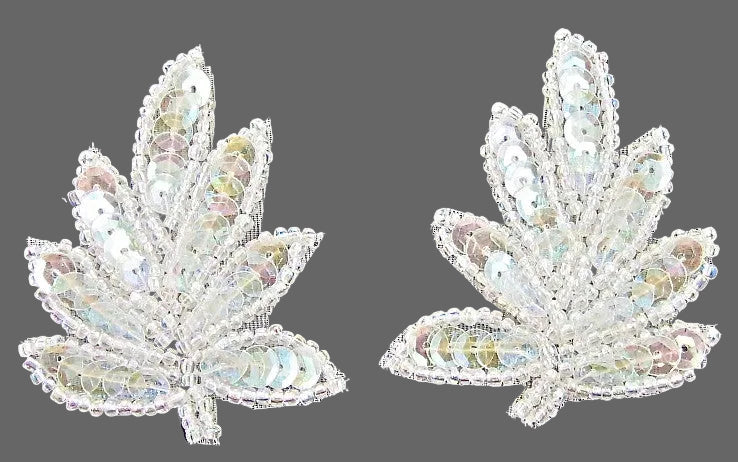 Leaf Pair with Iridescent Sequins and Beads 2.25” x 1.75”