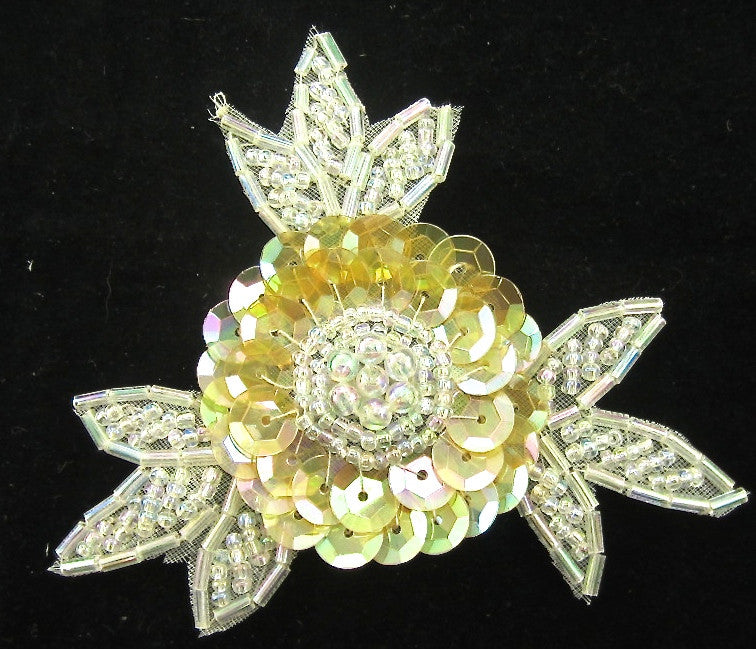 Flor Iridiscente con Cuentas Plateadas 3" x 3"