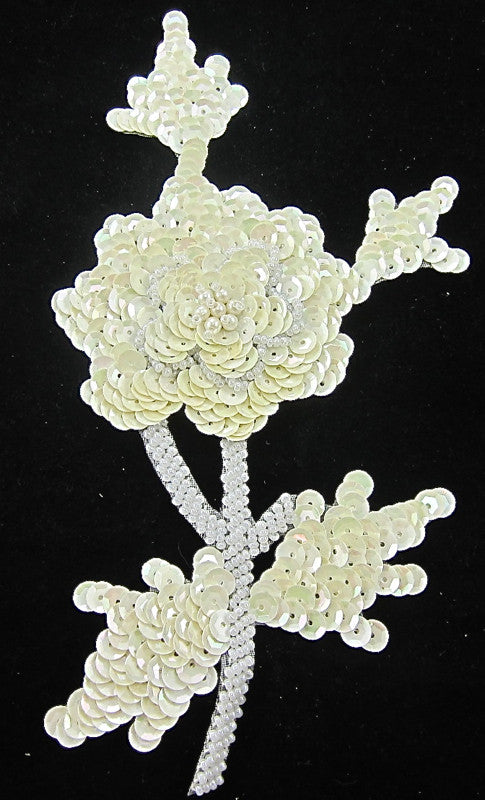 Flower with Cream Sequins Silver Beads 7.5" x 5"