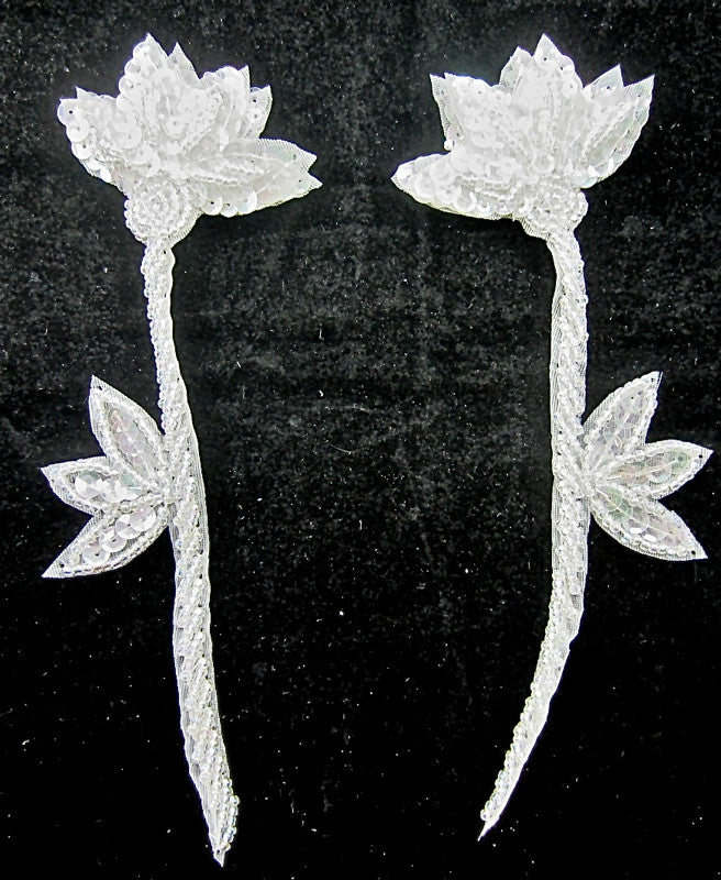 Flower Pair with Double Layers Pistals Iridescent Sequins and Beads 5.5" x 2"