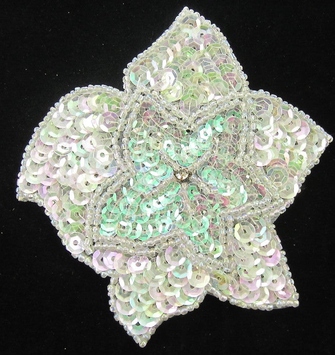 Flor con lentejuelas AB iridiscentes y diamantes de imitación de 10 cm