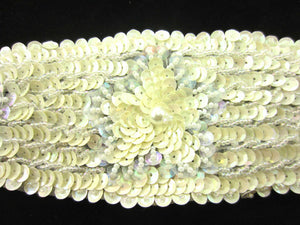 Designer Motif Belt Line with Light Cream Flowers Beads and Pearls 14"
