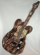 Load image into Gallery viewer, Guitar w/ Bronze and Black Sequins and Beads and Light Purple and Clear Rhinestones 16&quot; x 6.5&quot;