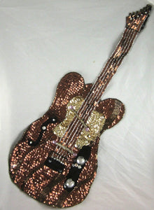 Guitar w/ Bronze and Black Sequins and Beads and Light Purple and Clear Rhinestones 16" x 6.5"